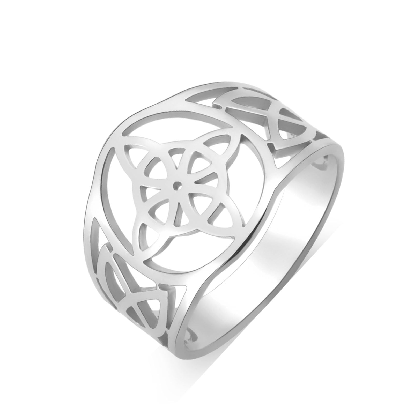 TEAMER Witches Knot Ring Stainless Steel Witchcraft Celtic Amulet Ring Geometric Celtic Knot Ring Vintage Jewelry For Women (Silver 7)