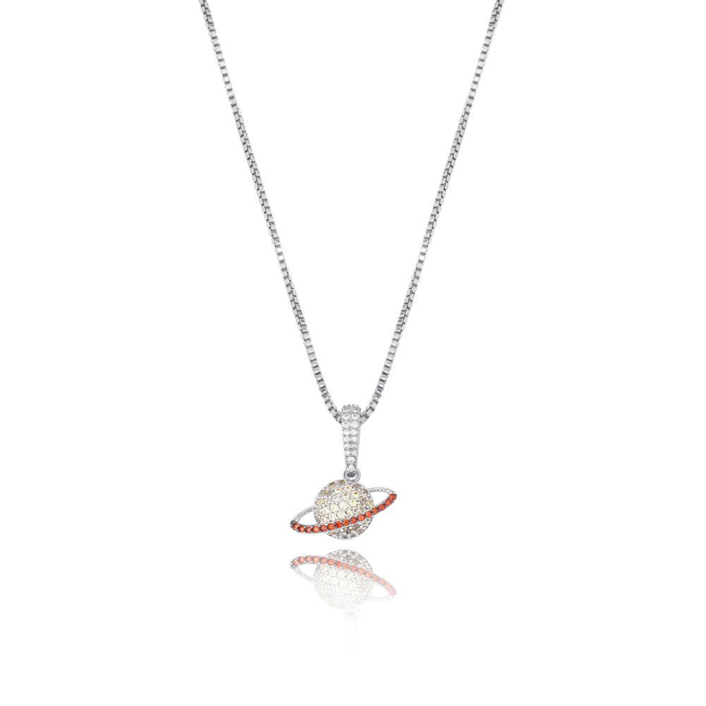Collar con Colgante de Planeta Hip Hop en Plata S925 con Circonita