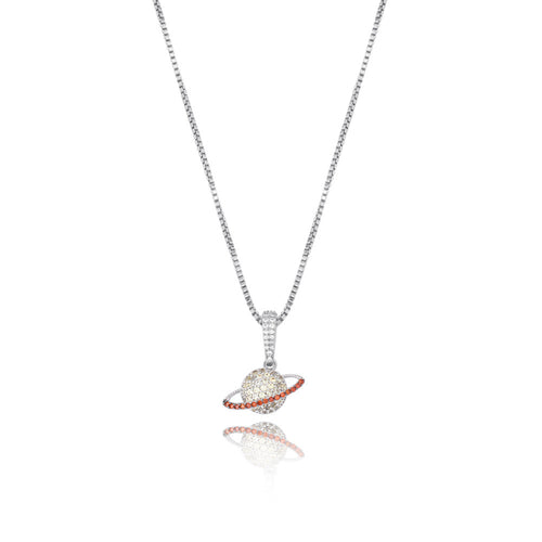 Collar con Colgante de Planeta Hip Hop en Plata S925 con Circonita