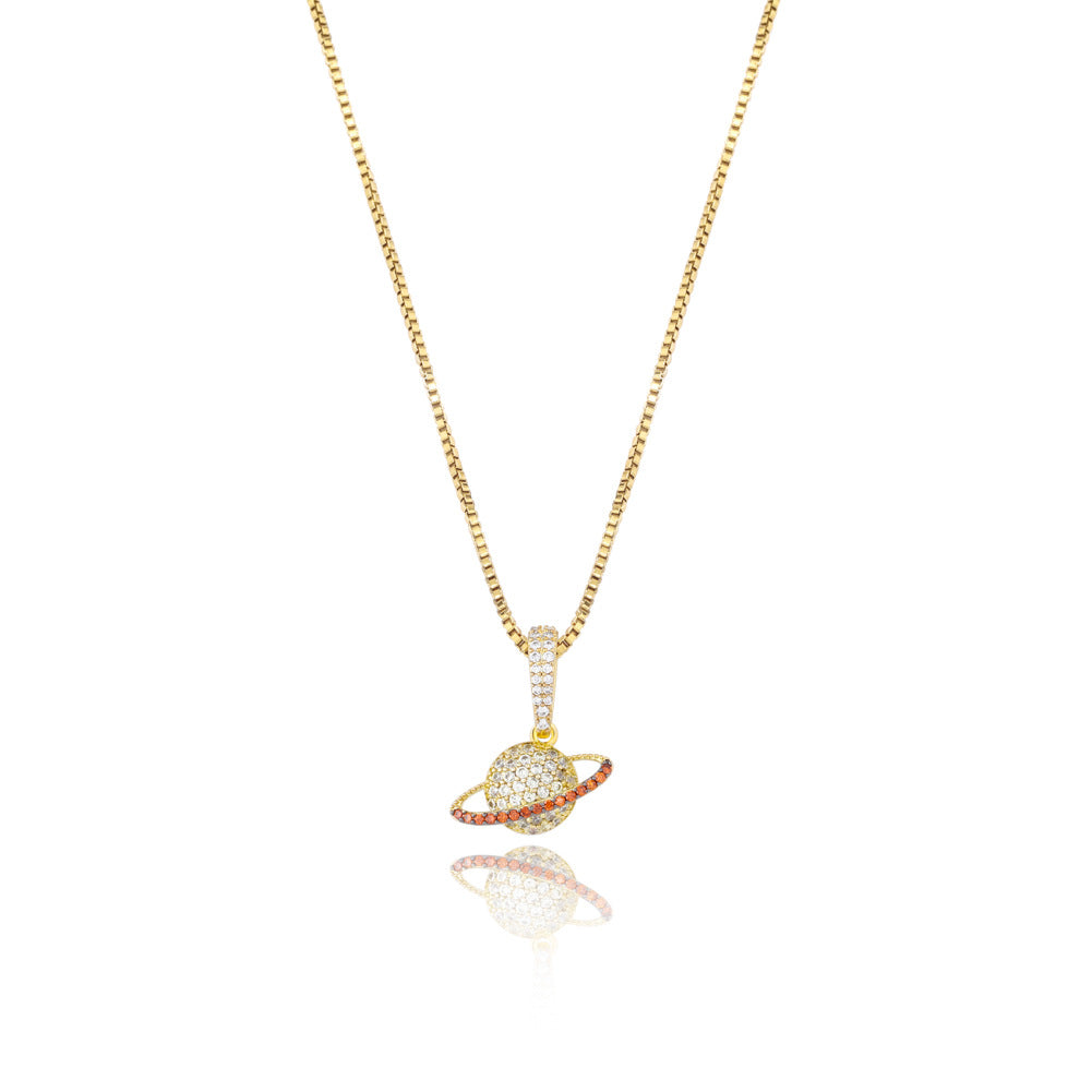 Collar con Colgante de Planeta Hip Hop en Plata S925 con Circonita